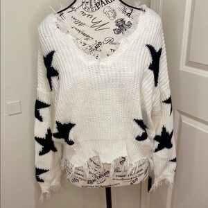 White and Black Star Sweater “Golden Goose Look”
